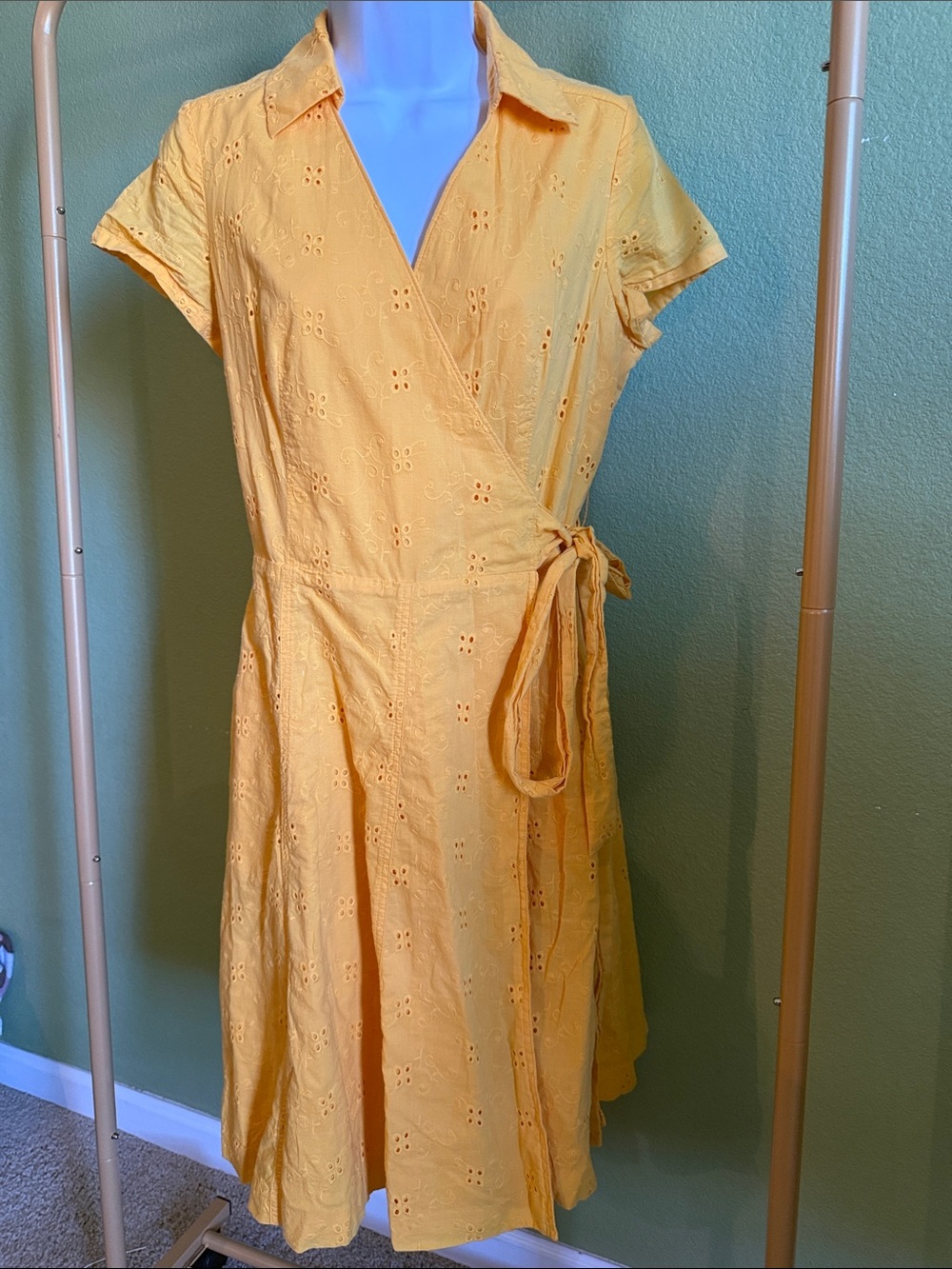 Isaac Mizrahi Yellow Eyelet Wrap Midi Dress